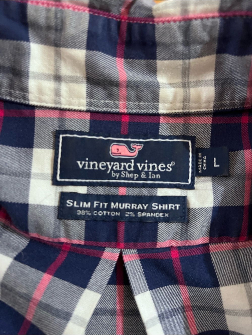 Vineyard Vines Men's Slim Fit Button-Down Shirt in Navy, Pink & White Plaid
